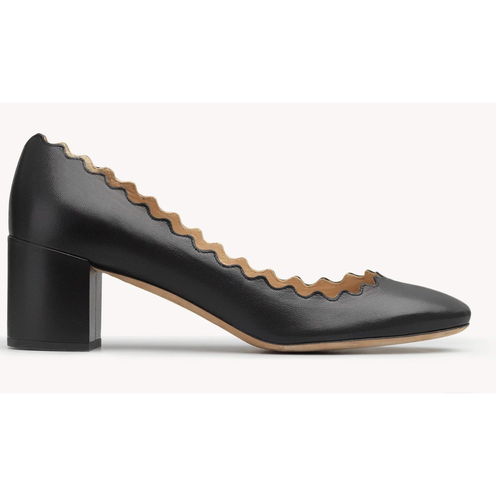 CHLOE Black Lauren Leather Scalloped Ballerina Ballet Heel Pumps EU 40 US 9